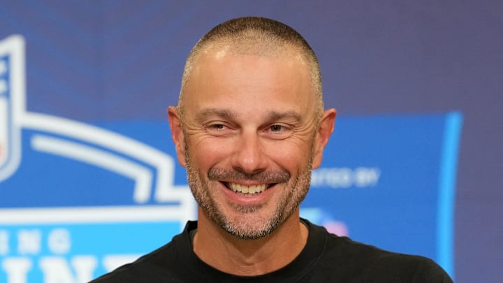  Las Vegas Raiders general manager John Spytek speaks at the NFL Scouting Combine.