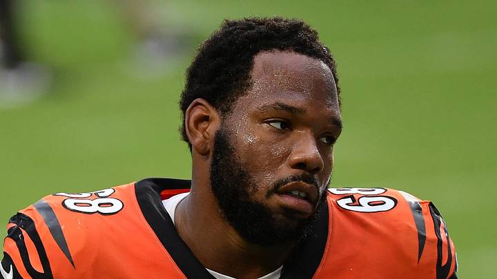 New Seattle Seahawks offensive tackle Bobby Hart walks off the field