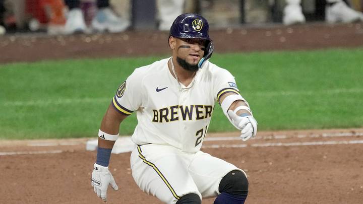 Apr 14, 2026; St. Louis, Missouri, USA; Milwaukee Brewers right fielder Luis Matos (21) rounds first base after hitting a single during the sixth inning of their game against the Toronto Blue Jays at Busch Stadium. Mandatory Credit: Mark Hoffman/Milwaukee Journal Sentinel-Imagn Images Apr 14, 2026; St. Louis, Missouri, USA; Milwaukee Brewers right fielder Luis Matos (21) rounds first base after hitting a single during the sixth inning of their game against the Toronto Blue Jays at Busch Stadium. Mandatory Credit: Mark Hoffman/Milwaukee Journal Sentinel-Imagn Images
