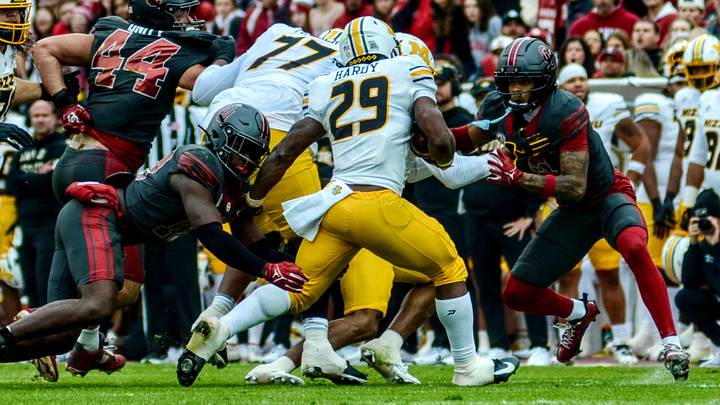 Missouri running back Ahmad Hardy rushes against Oklahoma. Missouri running back Ahmad Hardy rushes against Oklahoma.