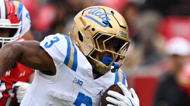 Sep 26, 2026; College Park, Maryland, USA;  UCLA Bruins running back Wayne Knight (3) takes off on a 45-yard touchdown run on fourth down in the first half against the Maryland Terrapins at SECU Stadium. Mandatory Credit: Jamie Sabau-Imagn Images