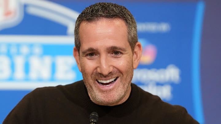 Feb 24, 2026; Indianapolis, IN, USA; Philadelphia Eagles general manager Howie Roseman speaks at the NFL Scouting Combine at the Indiana Convention Center. Mandatory Credit: Kirby Lee-Imagn Images