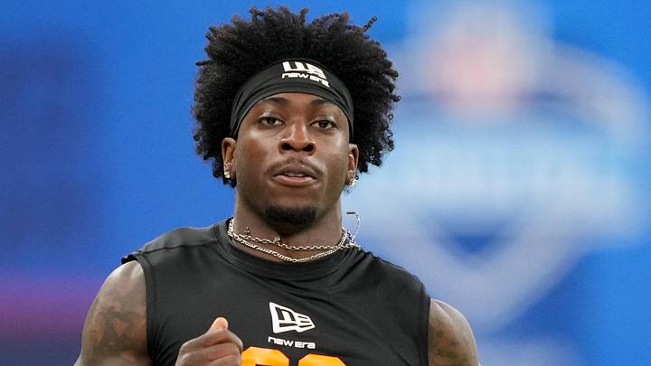 Feb 28, 2026; Indianapolis, IN, USA; Georgia wideout Zachariah Branch (WO09) during the NFL Scouting Combine at Lucas Oil Stadium. Mandatory Credit: Kirby Lee-Imagn Images