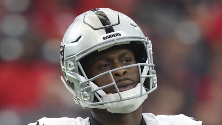 Dec 21, 2025; Houston, Texas, USA; Las Vegas Raiders quarterback Geno Smith (7) reacts after a play during the game against the Houston Texans at NRG Stadium. Mandatory Credit: Troy Taormina-Imagn Images Dec 21, 2025; Houston, Texas, USA; Las Vegas Raiders quarterback Geno Smith (7) reacts after a play during the game against the Houston Texans at NRG Stadium. Mandatory Credit: Troy Taormina-Imagn Images