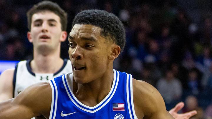 Feb 24, 2026; South Bend, Indiana, USA; Duke Blue Devils guard Caleb Foster (1) drives as Notre Dame Fighting Irish guard Sir Mohammed (13) defends during the second half at Purcell Pavilion at the Joyce Center. Mandatory Credit: Michael Caterina-Imagn Images Feb 24, 2026; South Bend, Indiana, USA; Duke Blue Devils guard Caleb Foster (1) drives as Notre Dame Fighting Irish guard Sir Mohammed (13) defends during the second half at Purcell Pavilion at the Joyce Center. Mandatory Credit: Michael Caterina-Imagn Images