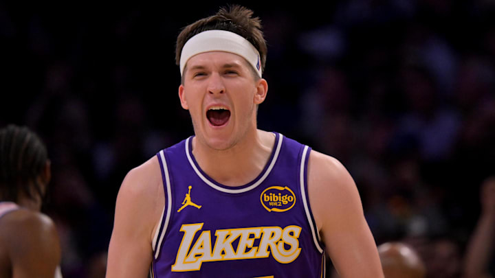 Feb 5, 2026; Los Angeles, California, USA;  Los Angeles Lakers guard Austin Reaves (15). Mandatory Credit: Jayne Kamin-Oncea-Imagn Images