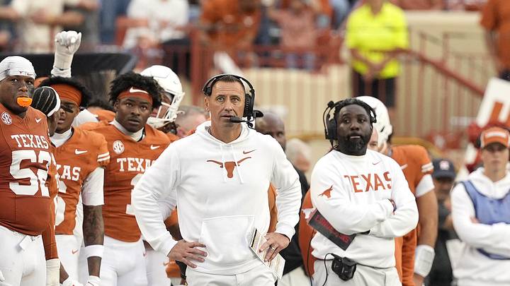 Texas Longhorns head coach Steve Sarkisian observes the second half against the Vanderbilt Commodores.