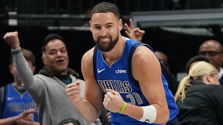 Dallas Mavericks guard Klay Thompson (31) reacts (Mandatory Credit: Raymond Carlin III-Imagn Images)