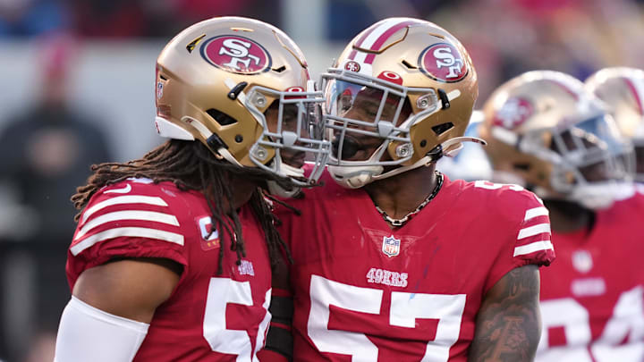 San Francisco 49ers linebacker Fred Warner (54) and linebacker Dre Greenlaw (57)