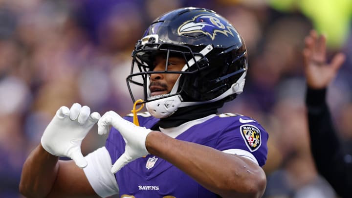 Dec 7, 2025; Baltimore, Maryland, USA; Baltimore Ravens tight end Isaiah Likely (80) reacts after scoring a touchdown against the Pittsburgh Steelers during the second half at M&T Bank Stadium.  