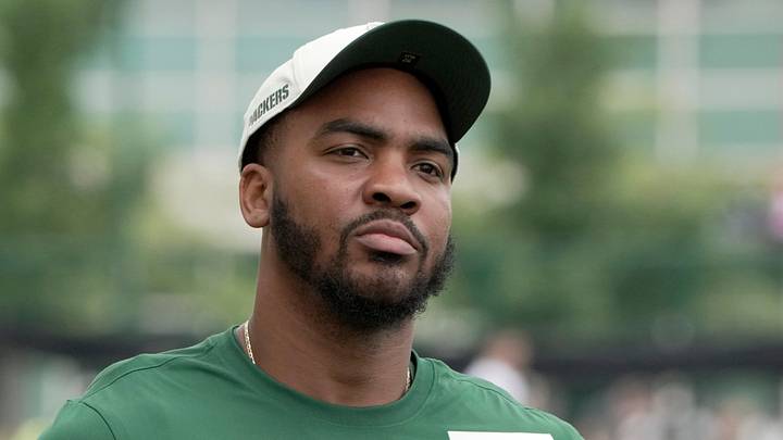 Green Bay Packers defensive tackle Jordon Riley (97) is shown at training camp on July 31. Green Bay Packers defensive tackle Jordon Riley (97) is shown at training camp on July 31.
