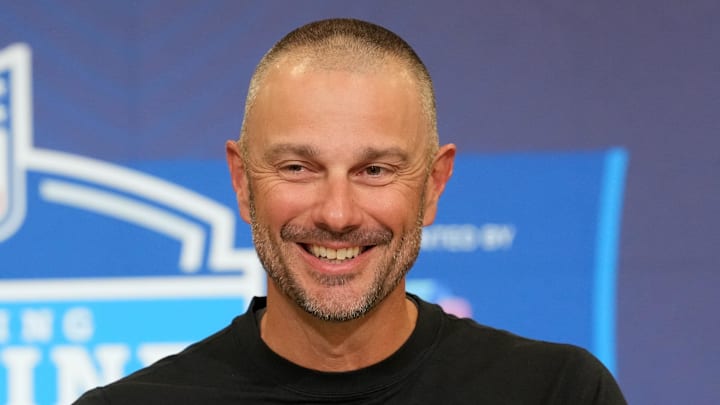 Las Vegas Raiders general manager John Spytek speaks at the NFL Scouting Combine.
