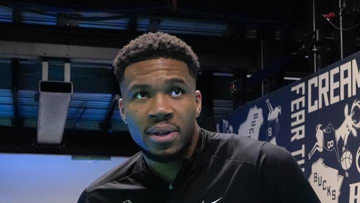 Apr 10, 2026; Milwaukee, Wisconsin, USA;  Milwaukee Bucks forward Giannis Antetokounmpo (34) walks to the locker room prior to the game against the Brooklyn Nets at Fiserv Forum. Mandatory Credit: Jeff Hanisch-Imagn Images