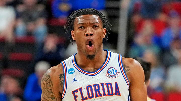 Mar 23, 2025; Raleigh, NC, USA; Florida Gators guard Alijah Martin (15) reacts after scoring a basket during the first half against the Connecticut Huskies in the second round of the NCAA Tournament at Lenovo Center. Mandatory Credit: Bob Donnan-Imagn Images Mar 23, 2025; Raleigh, NC, USA; Florida Gators guard Alijah Martin (15) reacts after scoring a basket during the first half against the Connecticut Huskies in the second round of the NCAA Tournament at Lenovo Center. Mandatory Credit: Bob Donnan-Imagn Images