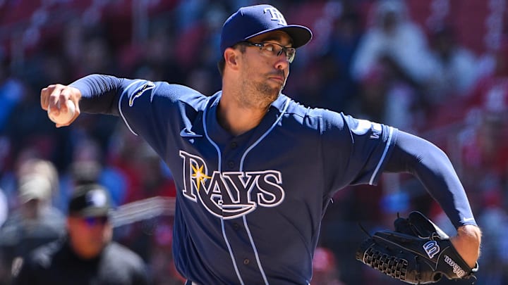 Mar 28, 2026; St. Louis, Missouri, USA; Tampa Bay Rays pitcher Joe Boyle (36) pitches against the St. Louis Cardinals during the first inning at Busch Stadium. Mar 28, 2026; St. Louis, Missouri, USA; Tampa Bay Rays pitcher Joe Boyle (36) pitches against the St. Louis Cardinals during the first inning at Busch Stadium.