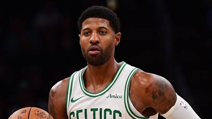 Oct 14, 2026; Boston, Massachusetts, USA;  Boston Celtics forward Paul George (13) controls the ball during the first half against the Charlotte Hornets at TD Garden. Mandatory Credit: Bob DeChiara-Imagn Images