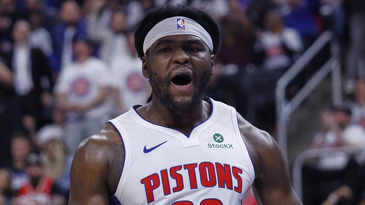 Apr 22, 2026; Detroit, Michigan, USA; Detroit Pistons forward Isaiah Stewart (28) reacts during the second half against the Orlando Magic during game two of the first round of the 2026 NBA Playoffs at Little Caesars Arena. Mandatory Credit: Rick Osentoski-Imagn Images