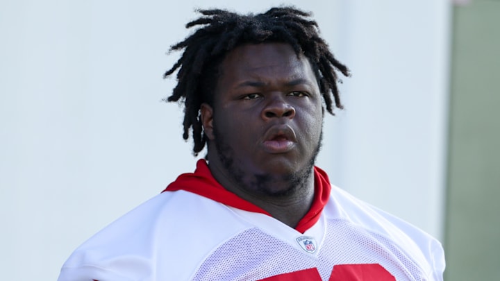 Aug 1, 2025; Tampa, FL, USA; Tampa Bay Buccaneers defensive tackle Desmond Watson (56) looks on before training camp at AdventHealth Training Center. Mandatory Credit: Nathan Ray Seebeck-Imagn Images Aug 1, 2025; Tampa, FL, USA; Tampa Bay Buccaneers defensive tackle Desmond Watson (56) looks on before training camp at AdventHealth Training Center. Mandatory Credit: Nathan Ray Seebeck-Imagn Images