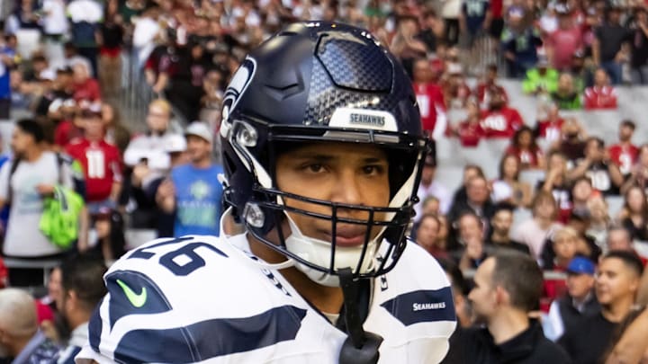 Seattle Seahawks running back Zach Charbonnet runs on the field