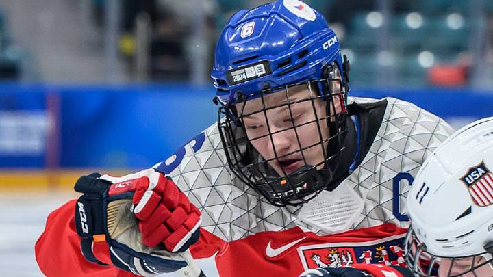 Jan 29, 2024; Gangwon-do, KOR; Michael Berchild (USA) and Ondrej Ruml (CZE) compete for the puck in the Ice Hockey Men s 6-on-6 Tournament Preliminary Round between Czech Republic and United States of America at the Gangneung Hockey Centre. The Winter Youth Olympic Games, Gangwon, South Korea, Monday 29 January 2024. Mandatory Credit: OIS/Joel Marklund-(USA) TODAY Sports