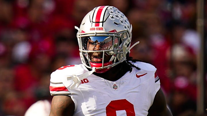 Ohio State Buckeyes linebacker Arvell Reese (8) reacts during the game against the Wisconsin Badgers at Camp Randall Stadium on Saturday, Oct. 18, 2025 in Madison, Wisconsin. Ohio State Buckeyes linebacker Arvell Reese (8) reacts during the game against the Wisconsin Badgers at Camp Randall Stadium on Saturday, Oct. 18, 2025 in Madison, Wisconsin.