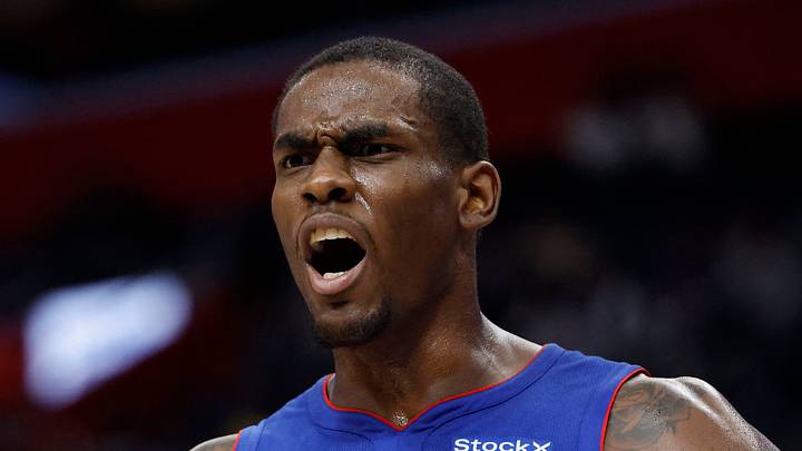 Detroit Pistons center Jalen Duren (0) reacts in the first half against the Miami Heat at Little Caesars Arena on December 16, 2024.