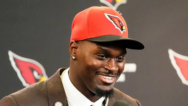 The Arizona Cardinals introduce their first-round draft pick running back Jeremiyah Love during a press conference at the Cardinals Dignity Health training facility on April 24, 2026, in Tempe, Ariz. The Arizona Cardinals introduce their first-round draft pick running back Jeremiyah Love during a press conference at the Cardinals Dignity Health training facility on April 24, 2026, in Tempe, Ariz.
