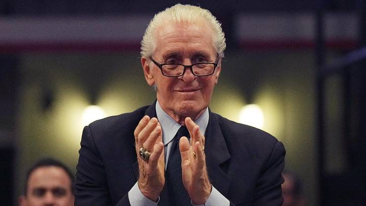 Miami Heat president Pat Riley applauds (Mandatory Credit: Jim Rassol-Imagn Images)