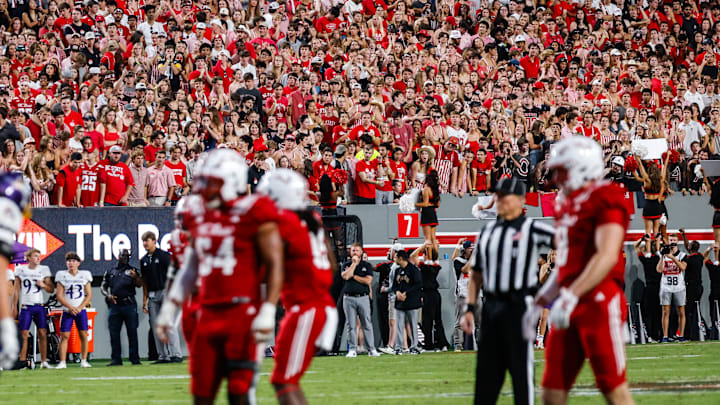 Aug 28, 2025; Raleigh, North Carolina, USA; North Carolina State Wolfpack fans during the first half of the game against East Carolina Pirates at Carter-Finley Stadium. Mandatory Credit: Jaylynn Nash-Imagn Images Aug 28, 2025; Raleigh, North Carolina, USA; North Carolina State Wolfpack fans during the first half of the game against East Carolina Pirates at Carter-Finley Stadium. Mandatory Credit: Jaylynn Nash-Imagn Images