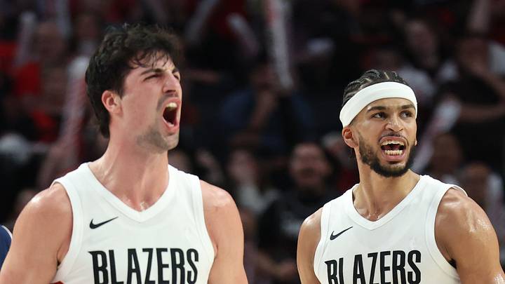 Portland Trail Blazers forward Deni Avdija and forward Toumani Camara. Portland Trail Blazers forward Deni Avdija and forward Toumani Camara.