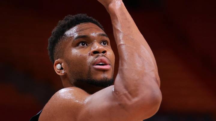 Oct 6, 2025; Miami, Florida, USA; Milwaukee Bucks forward Giannis Antetokounmpo (34) warms up before the game against the Miami Heat at Kaseya Center. Mandatory Credit: Sam Navarro-Imagn Images Oct 6, 2025; Miami, Florida, USA; Milwaukee Bucks forward Giannis Antetokounmpo (34) warms up before the game against the Miami Heat at Kaseya Center. Mandatory Credit: Sam Navarro-Imagn Images