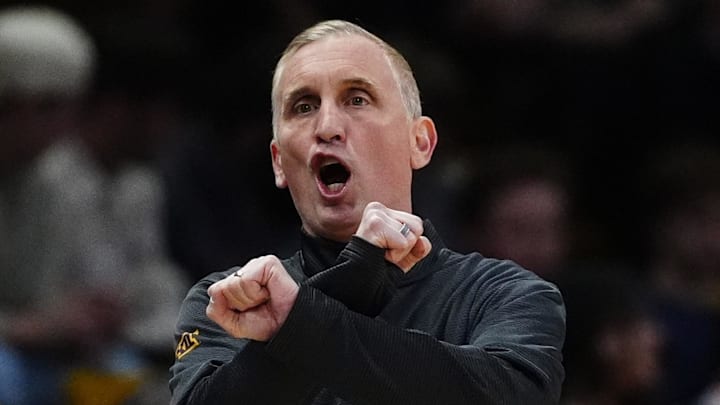 Feb 7, 2026; Boulder, Colorado, USA; Arizona State Sun Devils head coach Bobby Hurley during the first half against the Colorado Buffaloes at the CU Events Center. Mandatory Credit: Ron Chenoy-Imagn Images