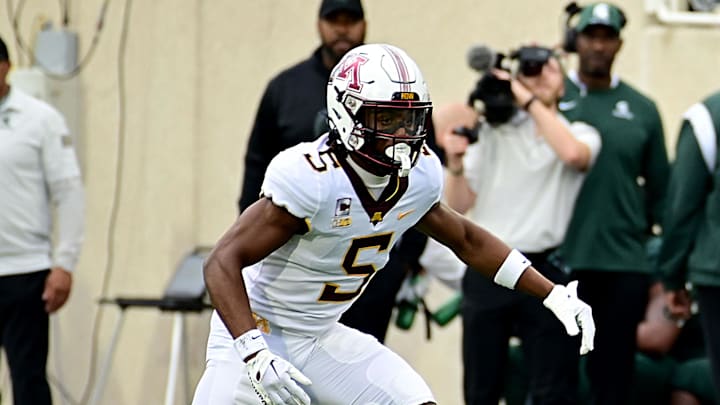 Sep 24, 2022; East Lansing, Michigan, USA; Michigan State Spartans wide receiver Keon Coleman (0) pulls in a pass against Minnesota Golden Gophers defensive back Justin Walley (5) in the second quarter at Spartan Stadium. Sep 24, 2022; East Lansing, Michigan, USA; Michigan State Spartans wide receiver Keon Coleman (0) pulls in a pass against Minnesota Golden Gophers defensive back Justin Walley (5) in the second quarter at Spartan Stadium.