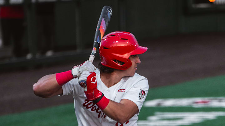NC State first baseman Chris McHugh awaits a pitch at the plate during the Wolfpack's 6-4 win over No. 16 Coastal Carolina on Tuesday, March 3, 2026. 
