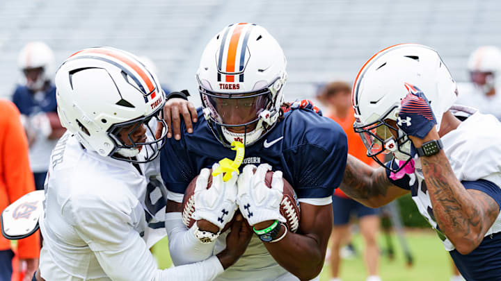 Auburn Tigers wide receiver Cam Coleman was in a yellow non-contact jersey on Thursday.