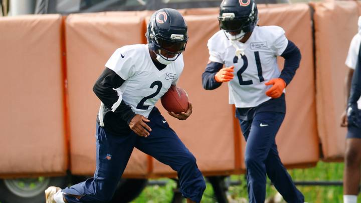 Chicago Bears defensive back Coby Bryant runs with the ball during Training Camp at Halas Hall. Chicago Bears defensive back Coby Bryant runs with the ball during Training Camp at Halas Hall.