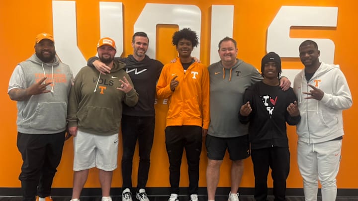 2029 QB Ty Snell with Tennessee football coaches.
