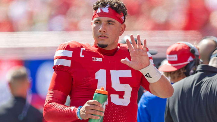 Nebraska quarterback Dylan Raiola on the sideline during last month's game against Houston Christian.