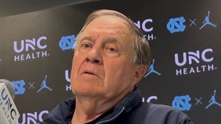 UNC football coach Bill Belichick during a press conference ahead of the Tar Heels' first spring practice on Tuesday, March 24, 2026.