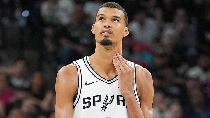 May 24, 2026; San Antonio, Texas, USA; San Antonio Spurs center Victor Wembanyama (1) looks on in the fourth quarter against the Oklahoma City Thunder during game four of the western conference finals for the 2026 NBA playoffs at Frost Bank Center. Mandatory Credit: Daniel Dunn-Imagn Images