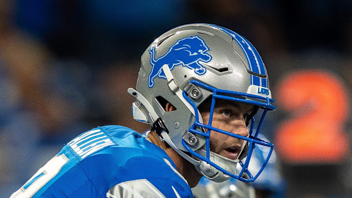 Detroit Lions quarterback Kyle Allen (8) prepares to snap the ball during the first half against the Houston Texans Detroit Lions quarterback Kyle Allen (8) prepares to snap the ball during the first half against the Houston Texans