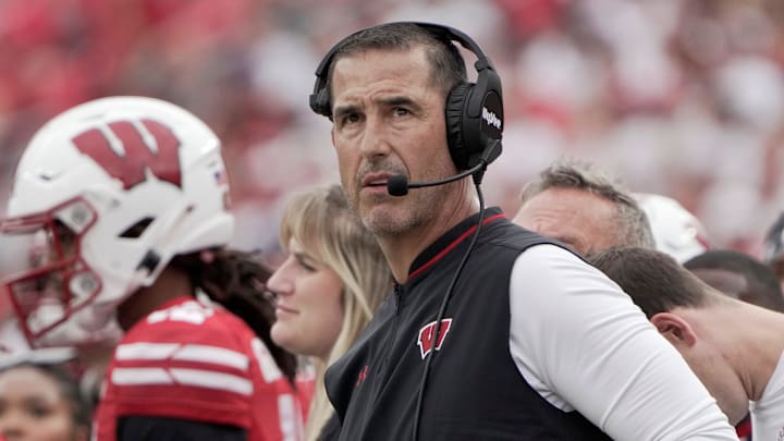 Wisconsin head coach Luke Fickell is shown during the third quarter of their game against Maryland Saturday, September 20, 2025 at Camp Randall Stadium in Madison, Wisconsin.