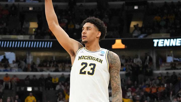 Mar 29, 2026; Chicago, IL, USA; Michigan Wolverines forward Yaxel Lendeborg (23) reacts after a shot in the first half against the Tennessee Volunteers during an Elite Eight game of the Midwest Regional of the men's 2026 NCAA Tournament at United Center. Mandatory Credit: David Banks-Imagn Images Mar 29, 2026; Chicago, IL, USA; Michigan Wolverines forward Yaxel Lendeborg (23) reacts after a shot in the first half against the Tennessee Volunteers during an Elite Eight game of the Midwest Regional of the men's 2026 NCAA Tournament at United Center. Mandatory Credit: David Banks-Imagn Images
