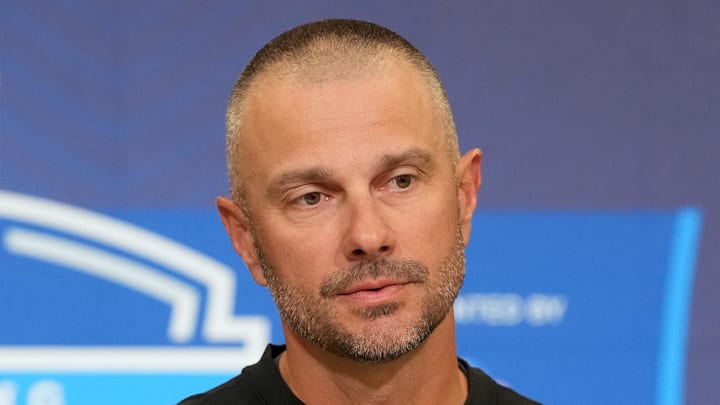 Las Vegas Raiders general manager John Spytek speaks at the NFL Scouting Combine.