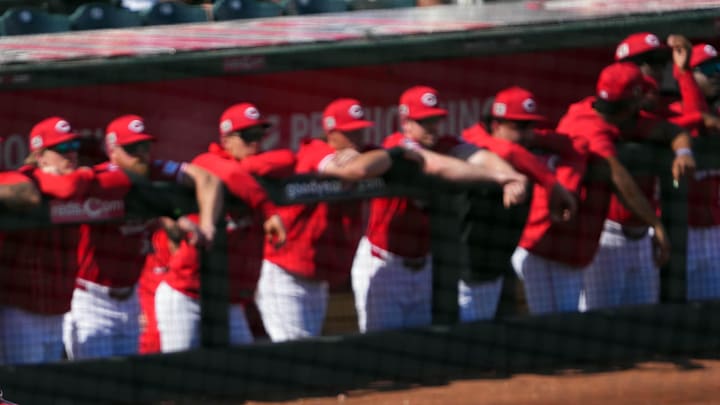 Feb 24, 2025; Goodyear, Arizona, USA; Cincinnati Reds shortstop Matt McLain (9) bats against the Los Angeles Dodgers during the third inning at Goodyear Ballpark. Mandatory Credit: Joe Camporeale-Imagn Images Feb 24, 2025; Goodyear, Arizona, USA; Cincinnati Reds shortstop Matt McLain (9) bats against the Los Angeles Dodgers during the third inning at Goodyear Ballpark. Mandatory Credit: Joe Camporeale-Imagn Images