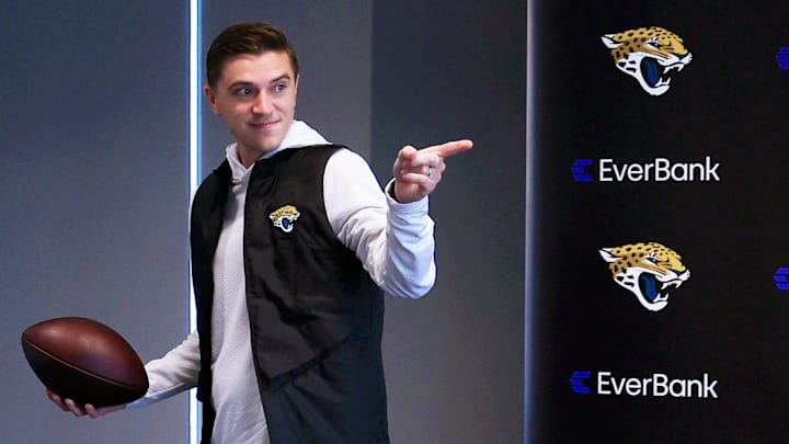 Jacksonville Jaguars general manager James Gladstone walks out after a press conference at the Miller Electric Center, Wednesday, Jan. 14, 2026, in Jacksonville, Fla. Jacksonville Jaguars general manager James Gladstone walks out after a press conference at the Miller Electric Center, Wednesday, Jan. 14, 2026, in Jacksonville, Fla.
