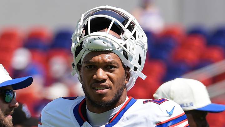 Aug 15, 2026; Orchard Park, New York, USA; Buffalo Bills wide receiver DJ Moore (2) prior to the game between the Carolina Panthers and Buffalo Bills at New Highmark Stadium. Mandatory Credit: Gregory Fisher-Imagn Images