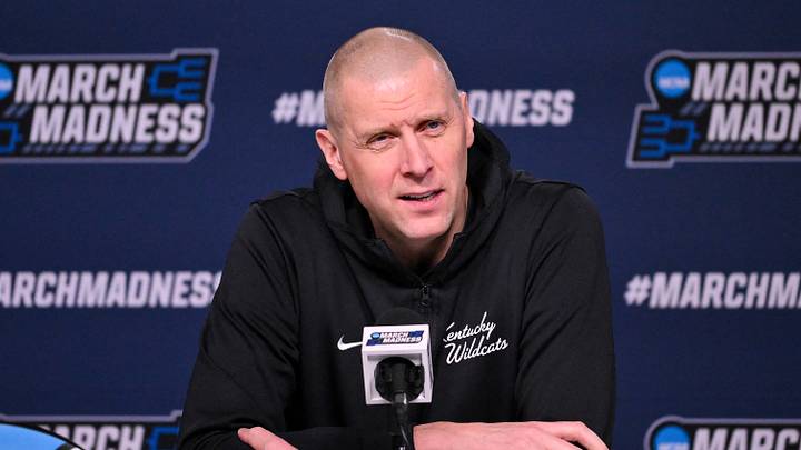 Mar 19, 2026; St. Louis, MO, USA; Kentucky Wildcats head coach Mark Pope talks with the media during a practice session ahead of the first round of the men's 2026 NCAA Tournament at Enterprise Center. Mandatory Credit: Jeff Curry-Imagn Images Mar 19, 2026; St. Louis, MO, USA; Kentucky Wildcats head coach Mark Pope talks with the media during a practice session ahead of the first round of the men's 2026 NCAA Tournament at Enterprise Center. Mandatory Credit: Jeff Curry-Imagn Images