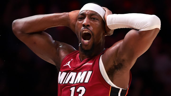 Jan 13, 2026; Miami, Florida, USA; Miami Heat center Bam Adebayo (13) reacts (Mandatory Credit: Sam Navarro-Imagn Images)