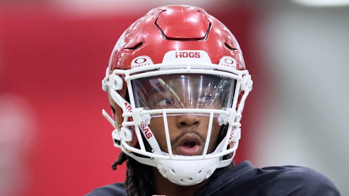 Aug 14, 2025; Fayetteville, AR, USA; Arkansas Razorbacks quarterback Trever Jackson (13) during practice. Mandatory Credit: Nelson Chenault-Imagn Images